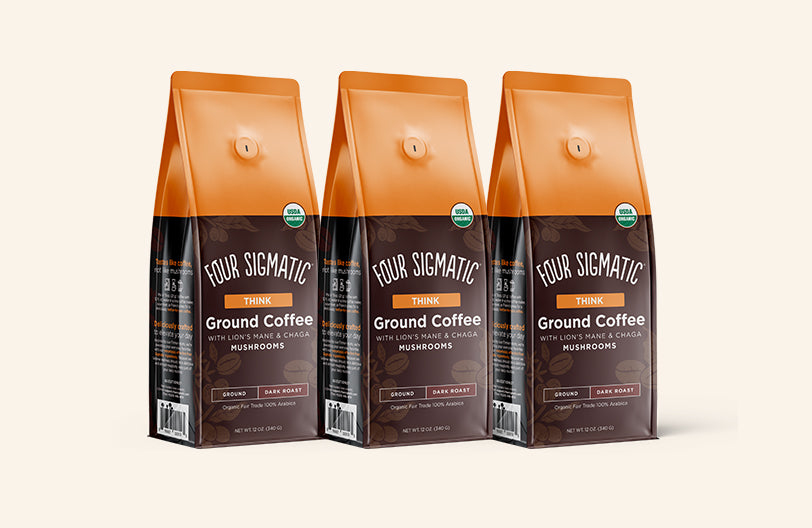 Prepaid 3-Pack delivered 4x over 12 mo of Think Ground Coffee with Lion’s Mane & Chaga Mushrooms